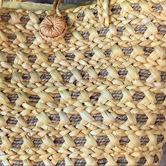 Lancome Bag Yellow Woven Straw Purse Double Handle Tote Beach - Picture 3 of 6